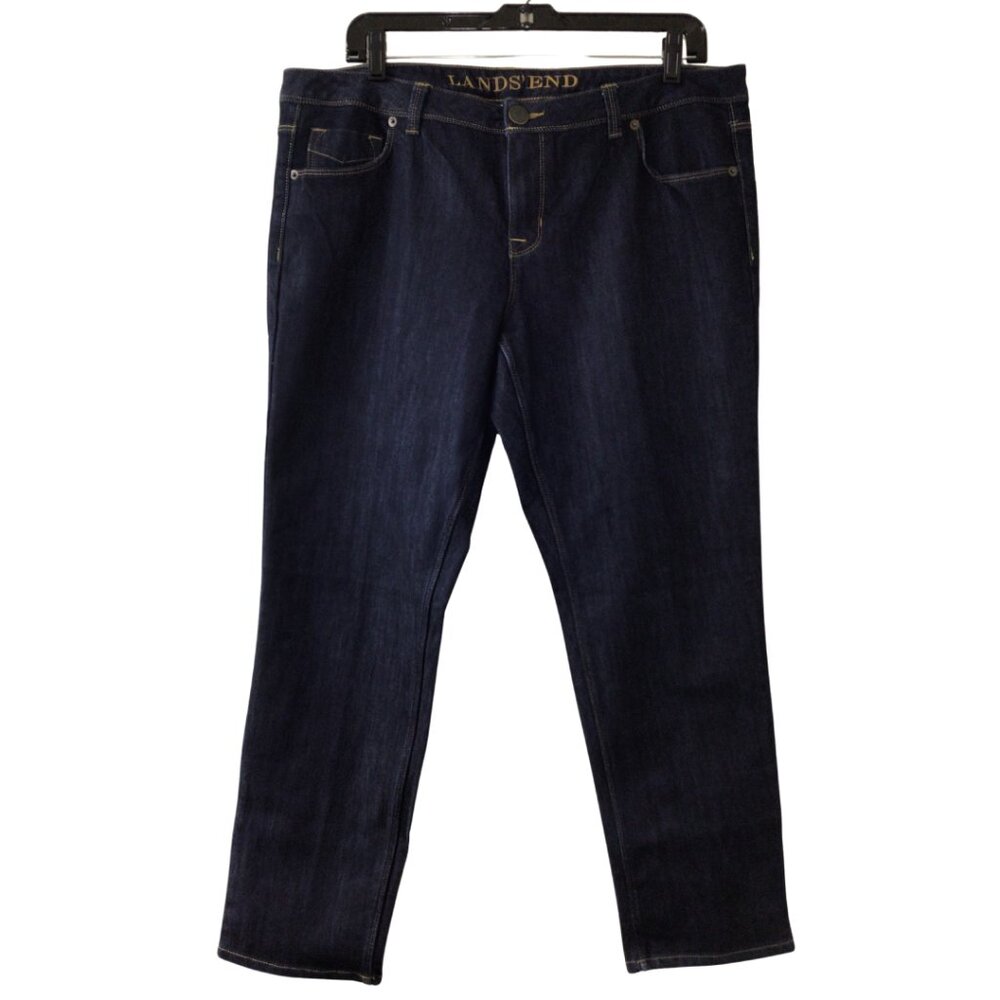 Lands End Jeans Women’s 14 P Petite Blue Straight Leg Dark Wash Denim 14P